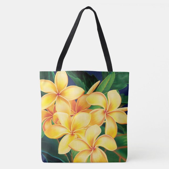 Tropical Paraíso Plumeria Bolsa de praia Havaiana (Frente)