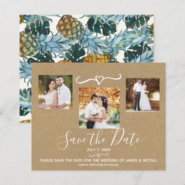 Tropical Pinhas Casamento Foto Salvar a Data (Frente/Verso)