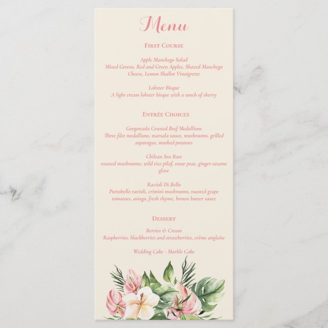 Tropical Plumeria & Flamingo Lily Menu (Frente)
