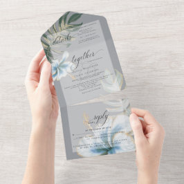 Tropical Rústico Floral Azul Desbotado Casamento