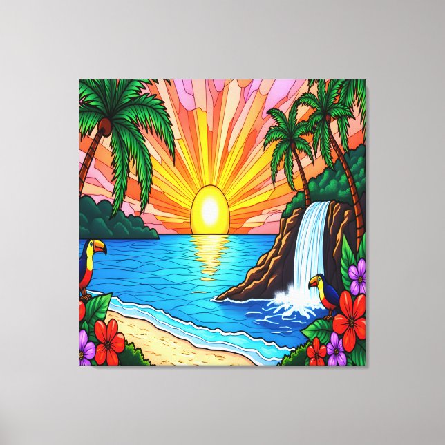 Tropical Stained Glass Inspired Canvas (Frente)