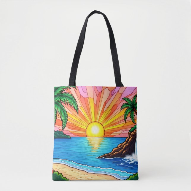 Tropical Stained Glass Sunset Tote Bag  (Frente)