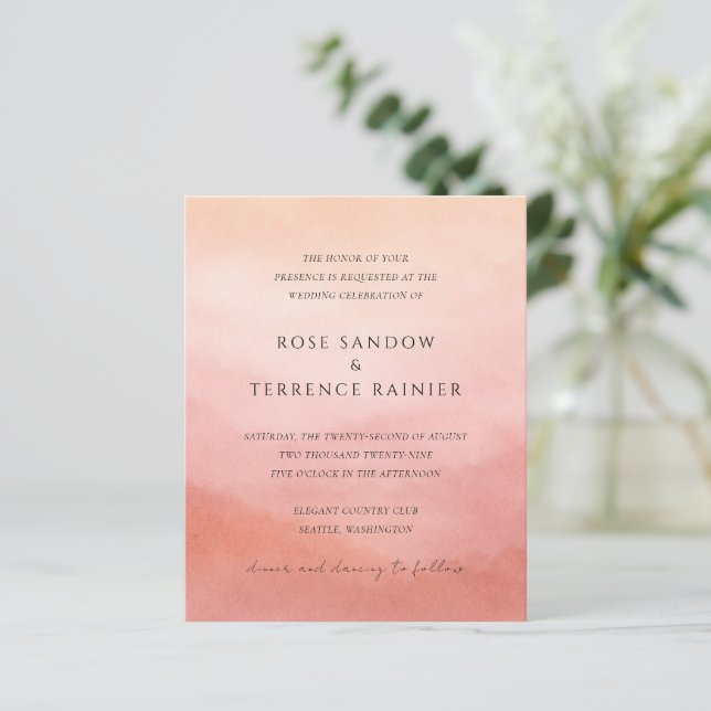Tropical Sunset Watercolor Elegant Wedding Invite (Em pé/Frente)