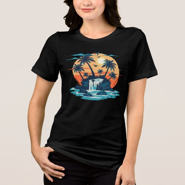 Tropical Sunset Waterfall Graphic T-Shirt (Frente)