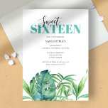 Tropical Watercolor Sweet 16 Convites de Aniversár<br><div class="desc">Celebre com estilo estes convites de aniversário feitos para um Sweet 16 cheios de encanto tropical. Perfeito para um luau tropical, festa de piscina, ou celebração de verão, este convite capta a essência de um divertido mas elegante evento de 16 anos. Apresentando "Dezesseis Doçosos" em um roteiro ousado e manuscrito,...</div>