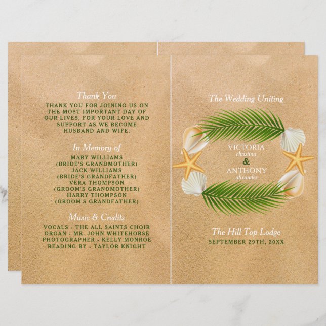 Tropical Wreath Sandy Beach Wedment Program (Frente/Verso)
