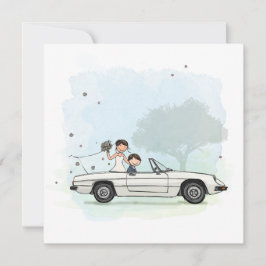 Trouwkaart bruidspaar in vintage Alfa Romeo Spider