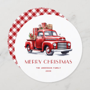 Truck Red Gift Snow Xadrez Feliz Cartão de Natal