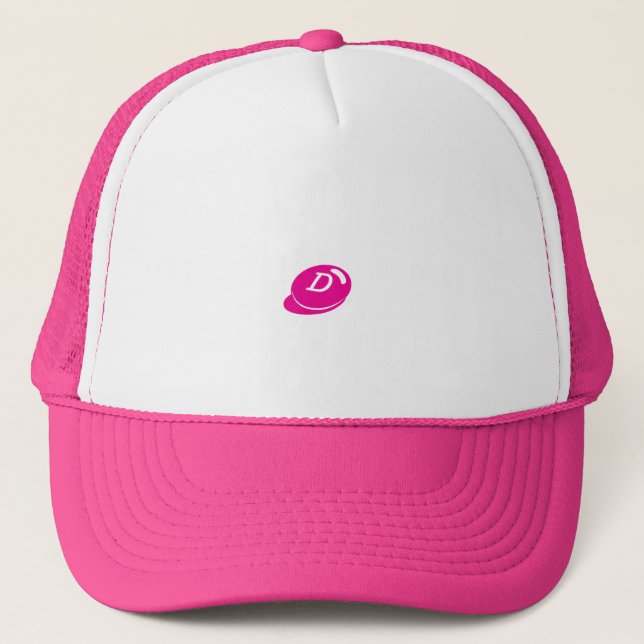 Trucker de texto personalizado "D" - Boné rosa e b (Frente)
