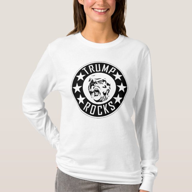 Trump Rocks Camiseta de Longa Folha de Mulheres (Frente)