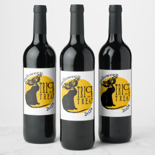 Truque de Gato Negro Halloween ou Tratar Rótulos d