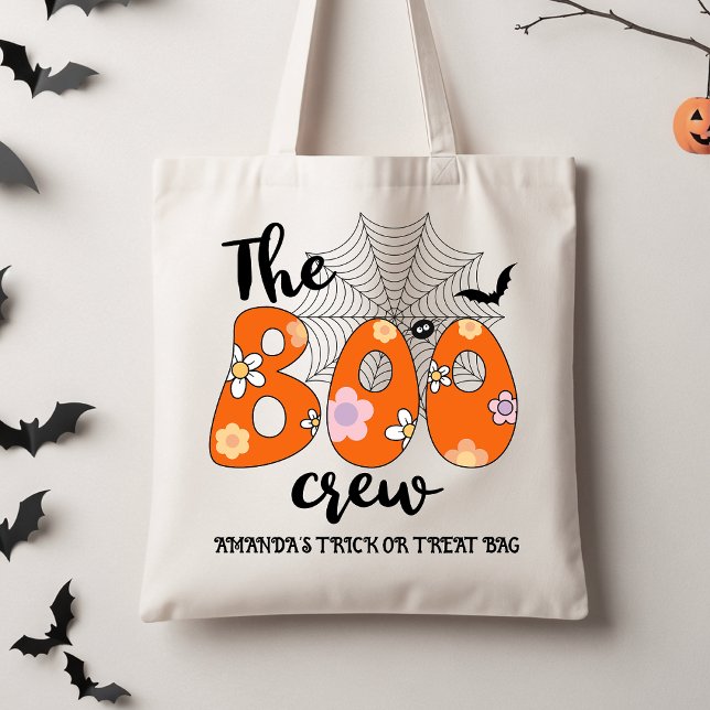 Truque De Tripulação Ou Bolsa De Tratamento Da Tri (Retro The Boo Crew Halloween Tote bag, Kids Halloween Tote, Groovy Halloween Trick Or Treat Tote)