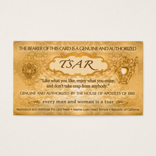TSAR Card de Robert Anton Wilson (100 cartões) (Frente)