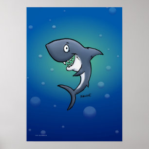 Tubarão de sorriso no poster submarino azul do