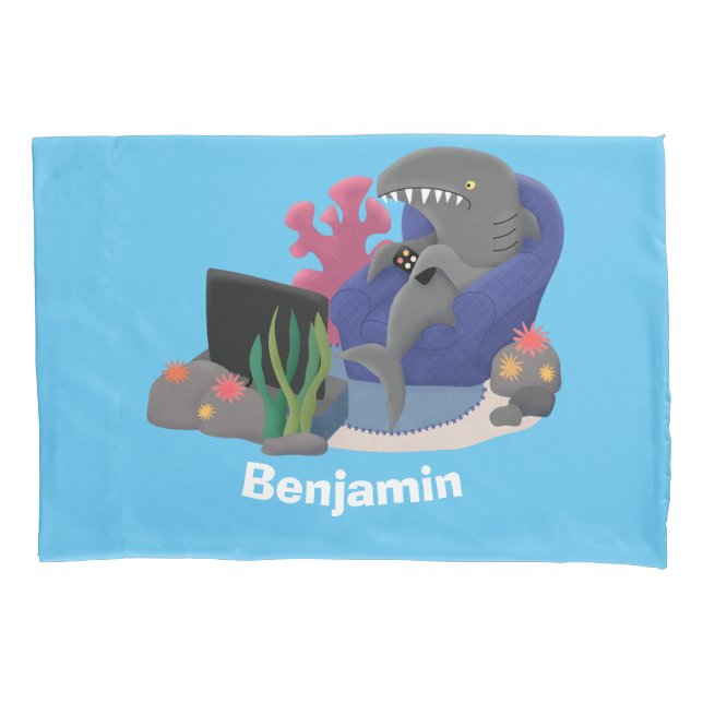 Tubarão engraçado assistindo desenhos animados na  (Frente)