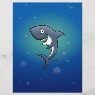 Tubarão Engraçado Sorridente em Fundo Azul