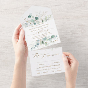 Tudo Em Casamento Botânico Aquarela Dourado e Verd