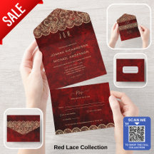 Tudo em um casamento de cadarço Dourado vermelho r