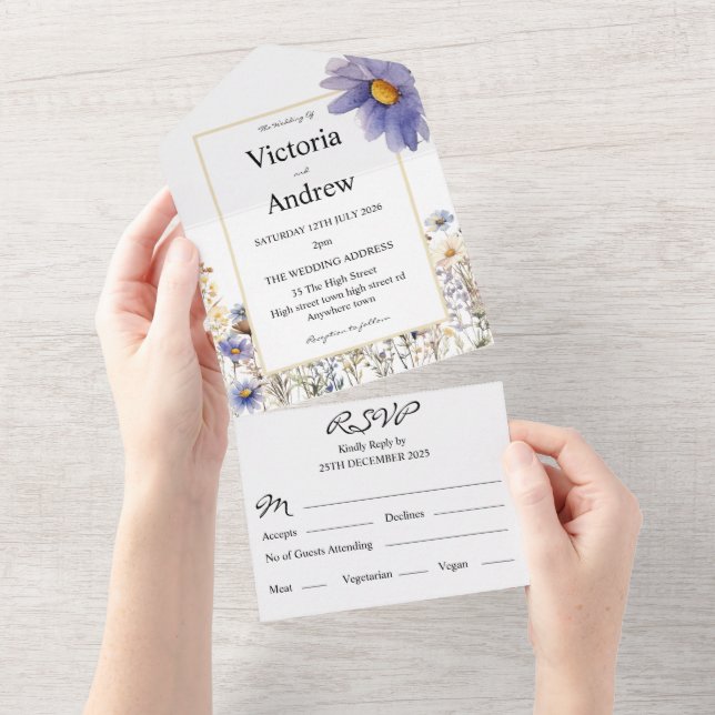 Tudo em um Convite de casamento (Aba destacável)