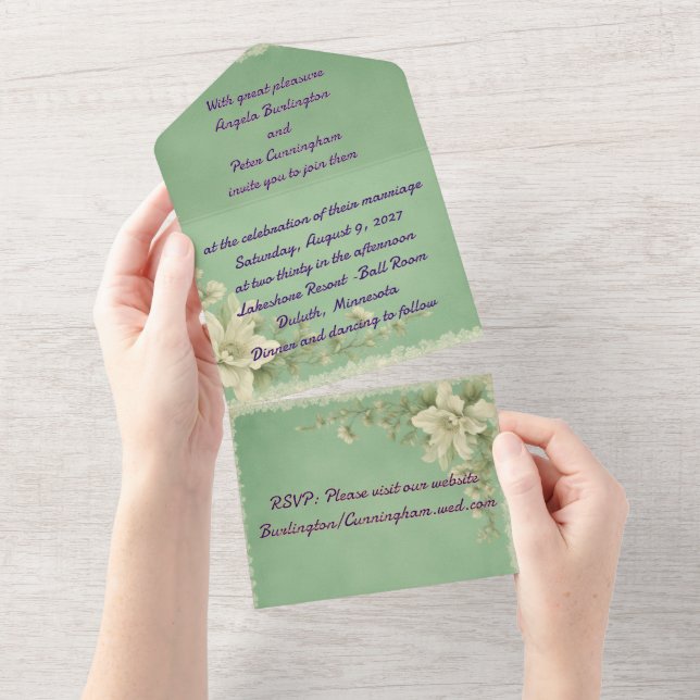 Tudo em um Convite de casamento (Aba destacável)