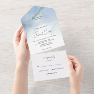 Tudo Em Um Convite de casamento Azul E Branco Míni