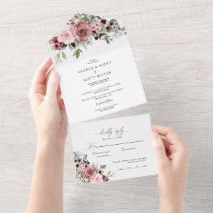Tudo em um Convite de casamento com Flores Rosa