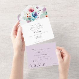 Tudo em um Convite de casamento de Aquarela Floral