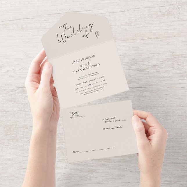 Tudo em um Convite de casamento de moderno minimal (Aba destacável)