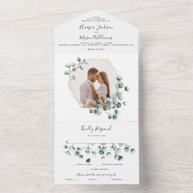 Tudo em um Convite de casamento Eucalyptus Greener (Inside)