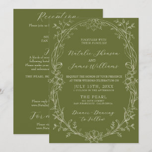 Tudo em um Convite de Casamento Floral Oliva Antig