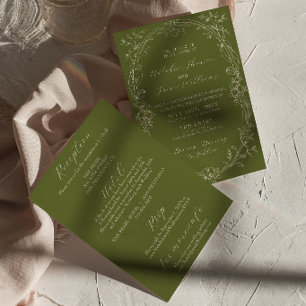 Tudo em um Convite de Casamento Floral Oliva Antig