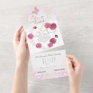 Tudo em um Convite de casamento para boda con rosa