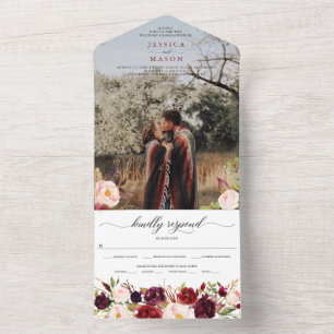 Tudo em um Convite de casamento Russo Marsala Burg