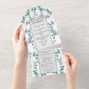 Tudo em um Convite de casamento - Silver Eucalyptu