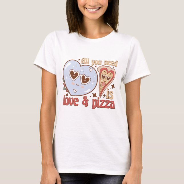 Tudo que você precisa é amor e Pizza, camisa retrô (Frente)