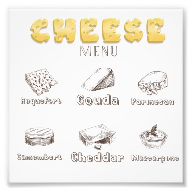 Tudo sobre o Menu Tipos de Queijo Foto Impressão (Frente)