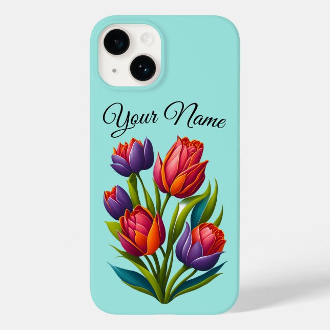 Tulip Painting - capas de iphone Teal Personalize (Verso)