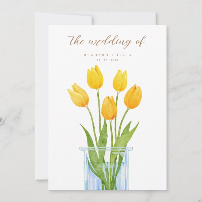 Tulip Romance Convite De Casamento Amarelo Floral (Verso)
