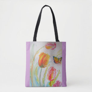 Tulip Watercolor Fllowers Floral Tote Bag