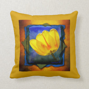 Tulipa Amarela em Almofada Grunge Azul Verde Laran