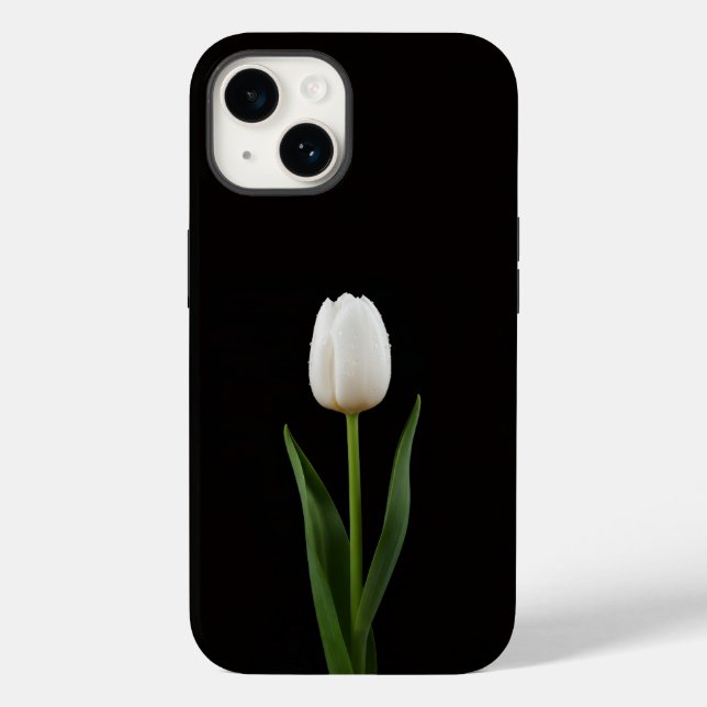 Tulipa Branca Pérola para iPhone 14 Mate Preto 4 L (Verso)