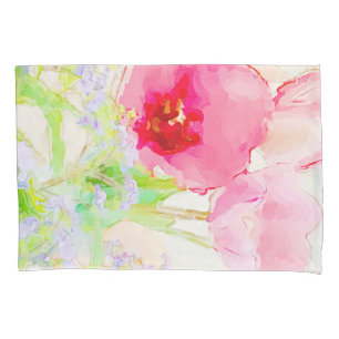 Tulipa rosa e azul esqueçam-me de não aquarela