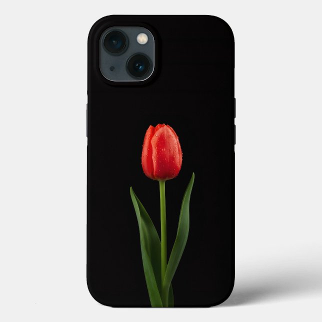 Tulipa Vermelha Rubi iPhone 13, Preto 4 Luxo (Verso)