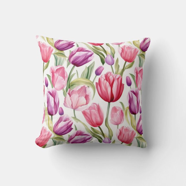 Tulipas Almofada de Lançamento de Algodão (Frente)