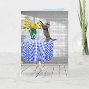 Tulipas Amarelas de Gato e Aniversário no Cartão