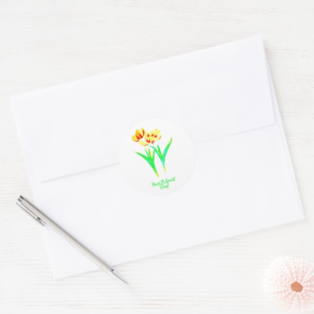 Tulipas Amarelas e Vermelhas Adesivo Redondo Cláss (Envelope)