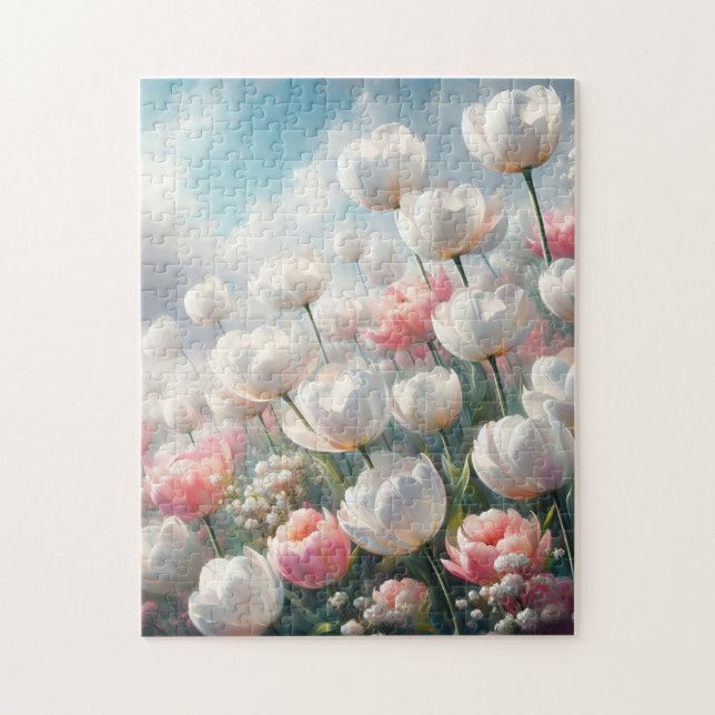 Tulipas Brancas e Rosas Quebra-Cabeça de 252 Peças (Vertical)