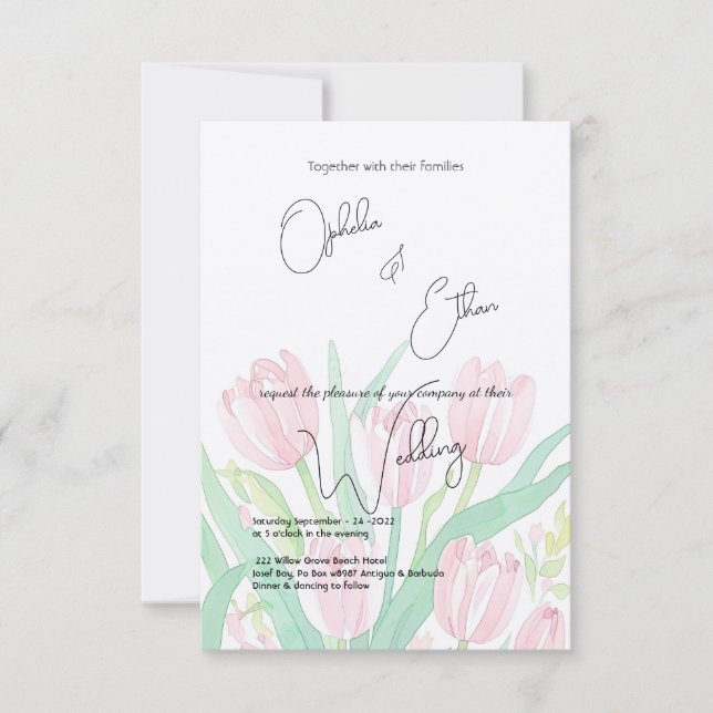 tulipas de aquarela, Convite para Casamento (Frente)