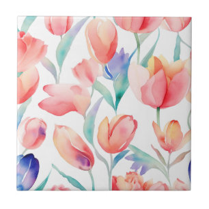 Tulipas de Aquarela Padrão Azulejo cerâmico