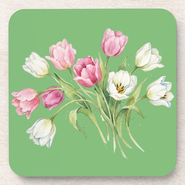Tulipas de primavera de jardim. Porta-copos de plá (Frente)